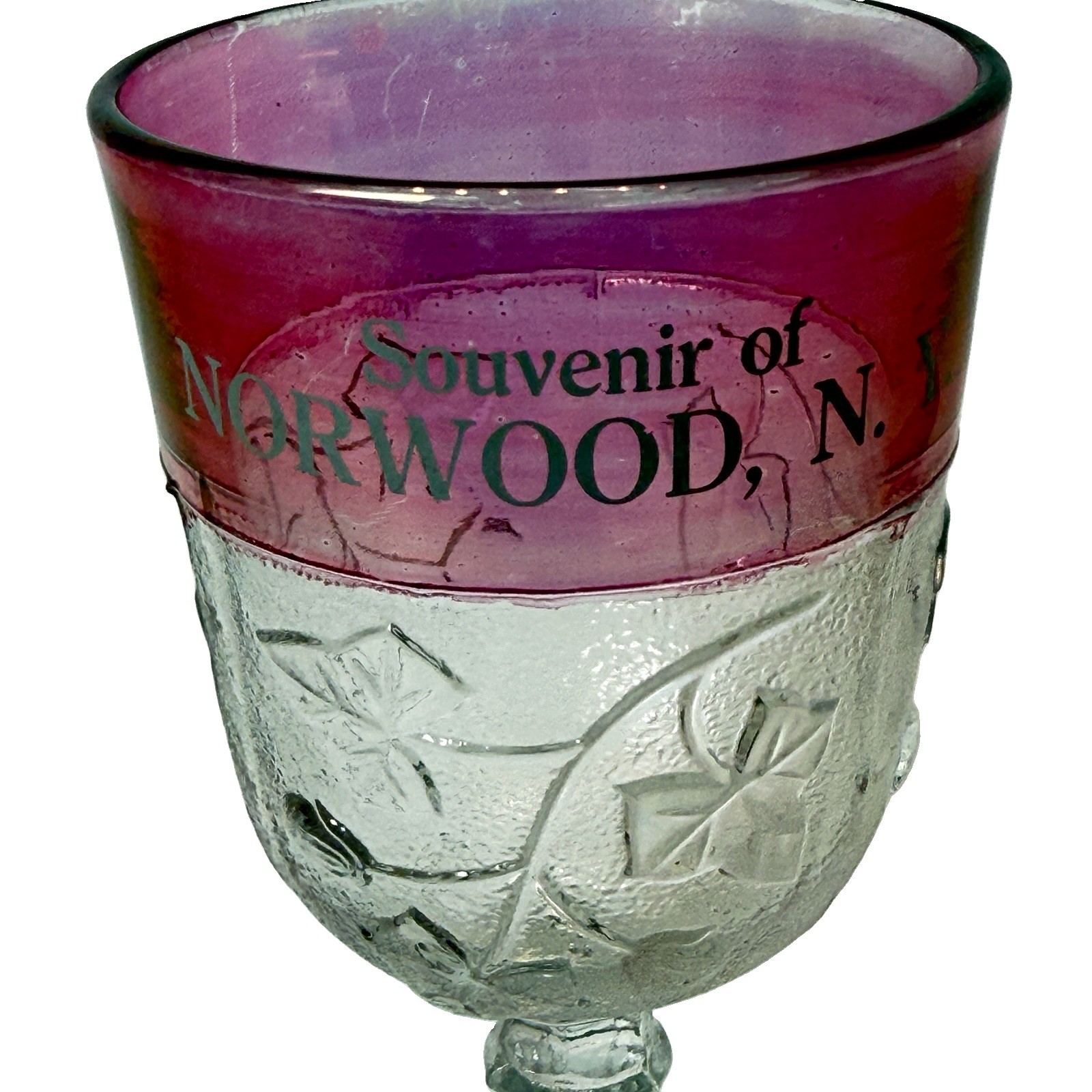 NORWOOD NY NEW YORK Red Flash Souvenir Glass TRINKET ANTIQUE CUP GOBLET
