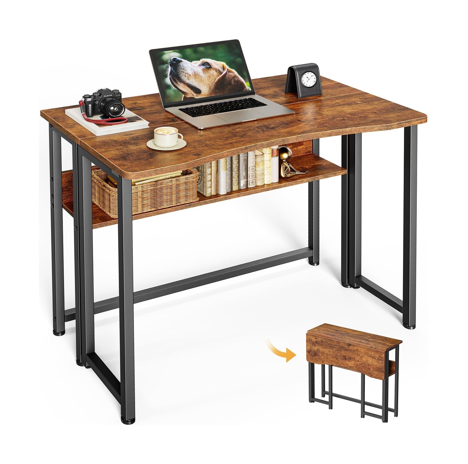 Huuger Folding Desk with Storage Shelf, 31.5 Inch Foldable Computer Table for...