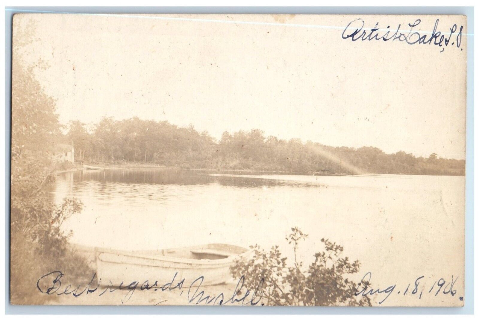 1906 Artist Lake Row Boat View Yaphank Long Island New York RPPC Photo Postcard