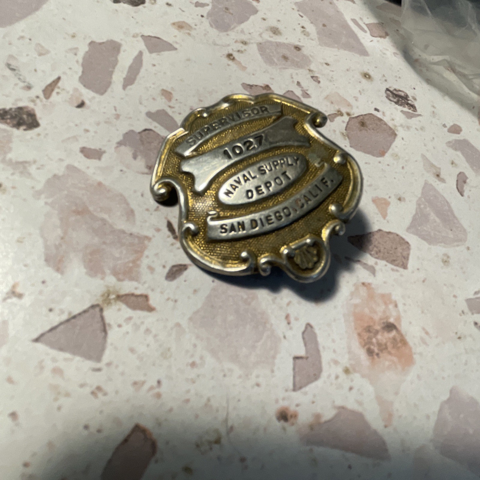 Vintage WWII San Diego Naval Supply Depot Supervisor Badge #1027 MP Co Vintage WWII San Diego Naval Supply Depot Supervisor Badge #1027 MP Co