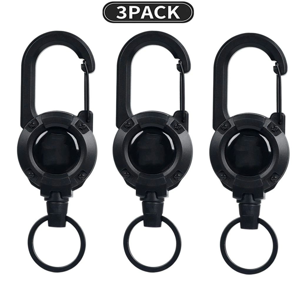 3Pcs Retractable Heavy Duty Carabiner Reel Keychain Steel Wire Badge Holder