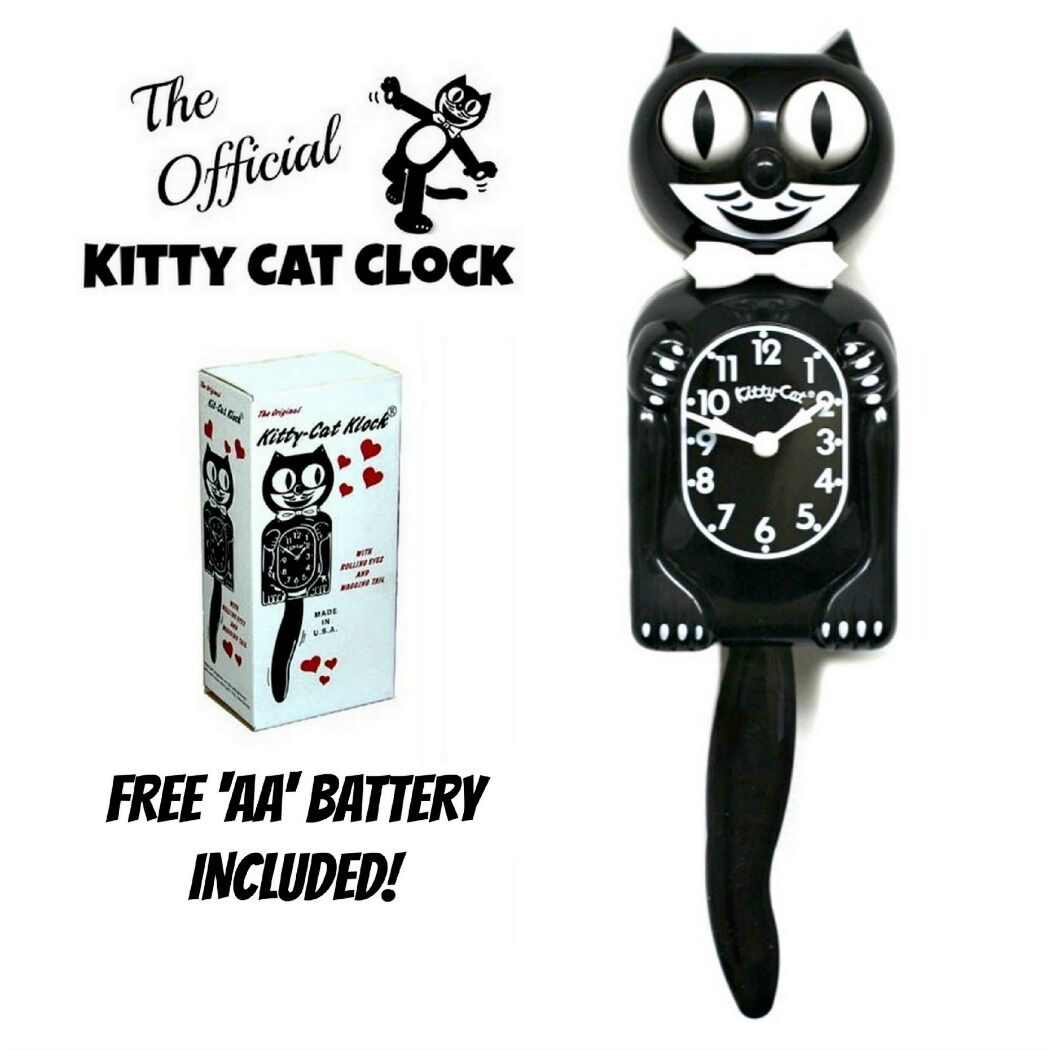 BLACK KITTY CAT CLOCK (3/4 Size) 12.75