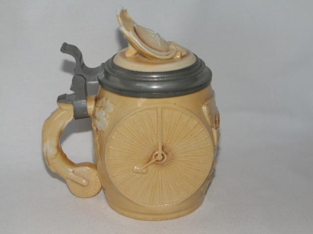 1880s-90s German MUSTERSCHULTZ Lithophane HIGH WHEEL BICYCLE Stein L.A.W. 1880s-90s German MUSTERSCHULTZ Lithophane HIGH WHEEL BICYCLE Stein L.A.W.