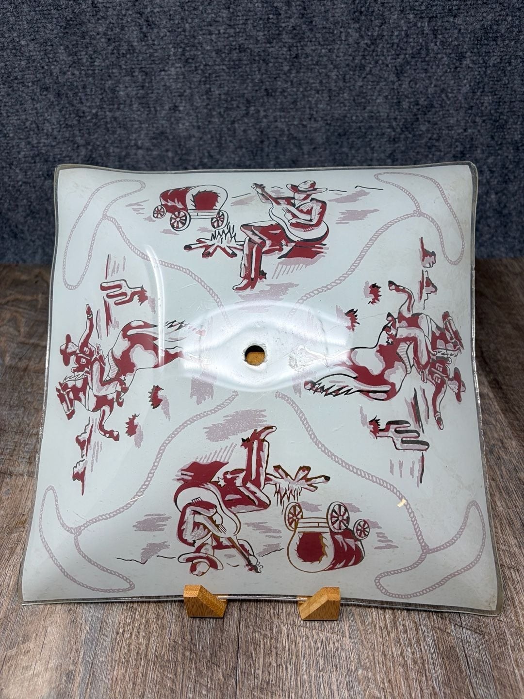 Vintage 1950s Glass Ceiling Light Shade Western Cowboy Rodeo 11.5"Square red/wht Vintage 1950s Glass Ceiling Light Shade Western Cowboy Rodeo 11.5"Square red/wht