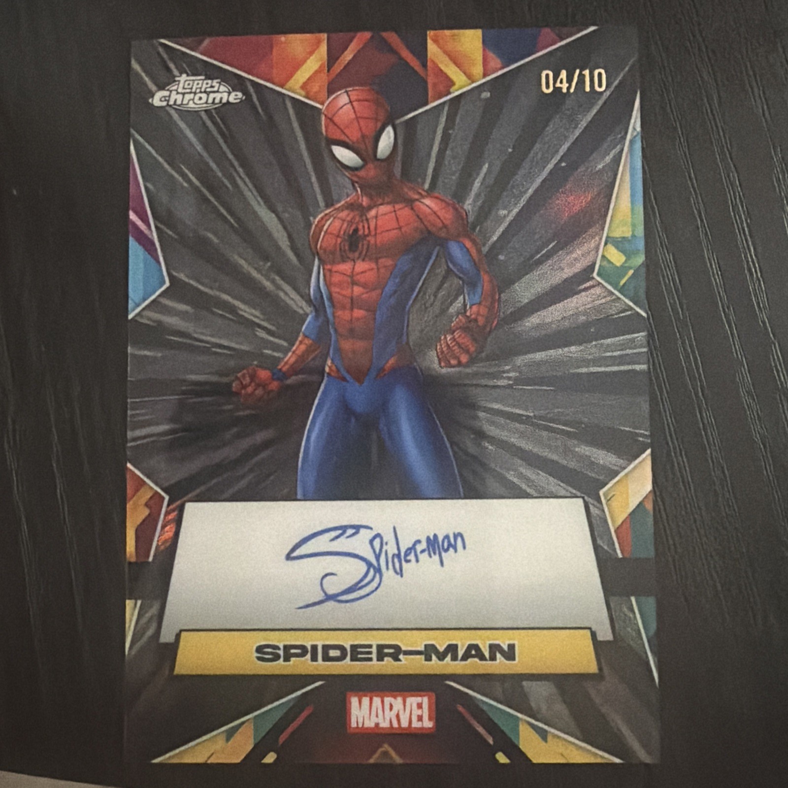 2025 Topps Chrome Marvel Spider-Man Facsimile Auto Black Refractor FA-SM 04/10 2025 Topps Chrome Marvel Spider-Man Facsimile Auto Black Refractor FA-SM 04/10