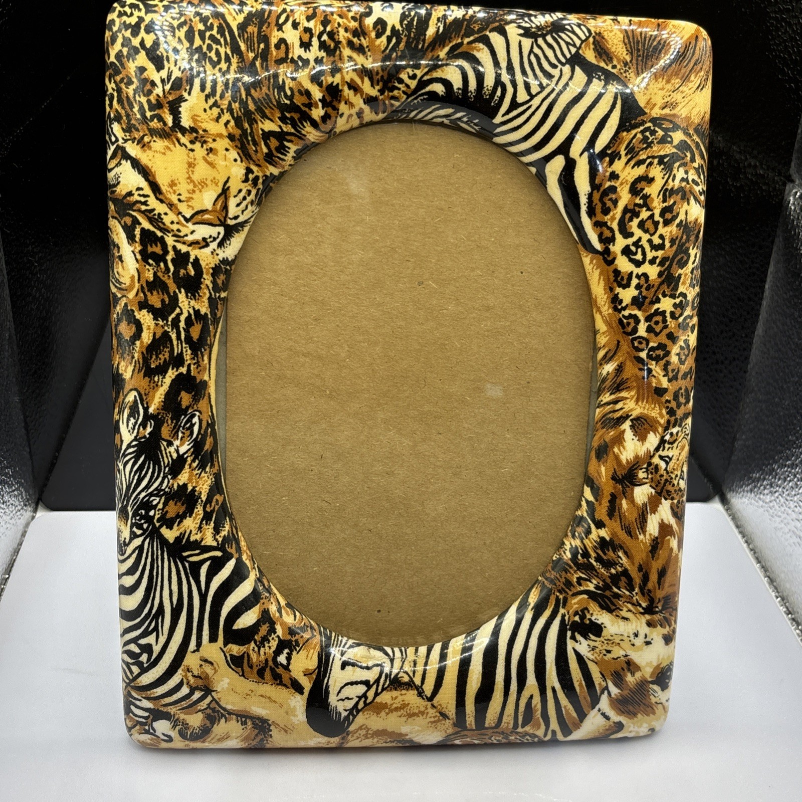 Vintage 90s LaVie African Safari Zebra & Leopard 5x7 Picture Frame. Glazed Resin Vintage 90s LaVie African Safari Zebra & Leopard 5x7 Picture Frame. Glazed Resin