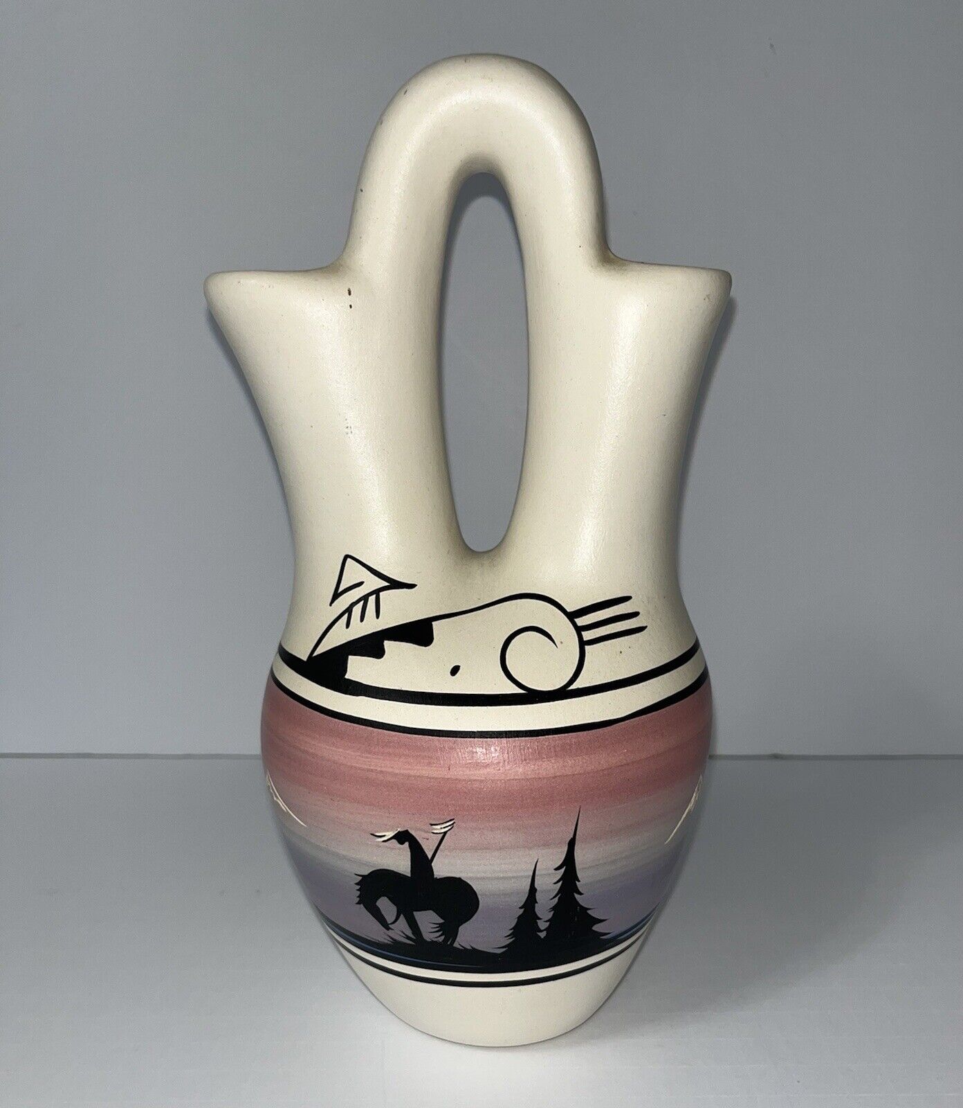 Vintage Navajo Native American Pottery Wedding Vase Signed By Artist