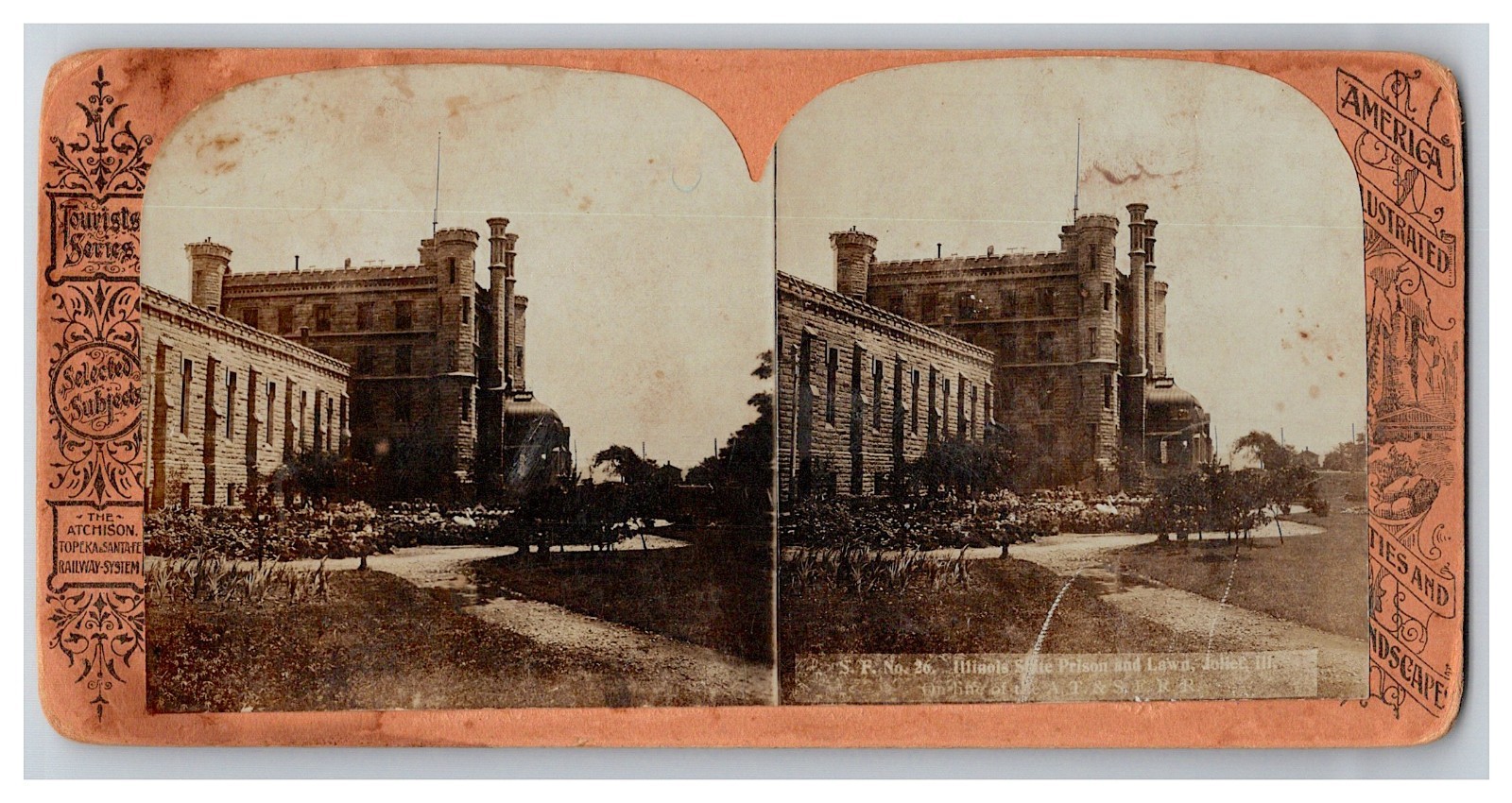 c1890 Santa Fe Railroad stereoview Joliet Illinois State Prison Penitentiary c1890 Santa Fe Railroad stereoview Joliet Illinois State Prison Penitentiary