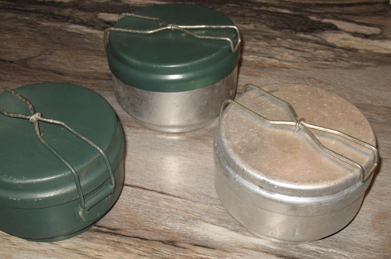 (ONE) 3 PC.CZECH ARMY O.D. ALUMINUM MESS KIT - USED CZECH MILITARY SURPLUS COND.