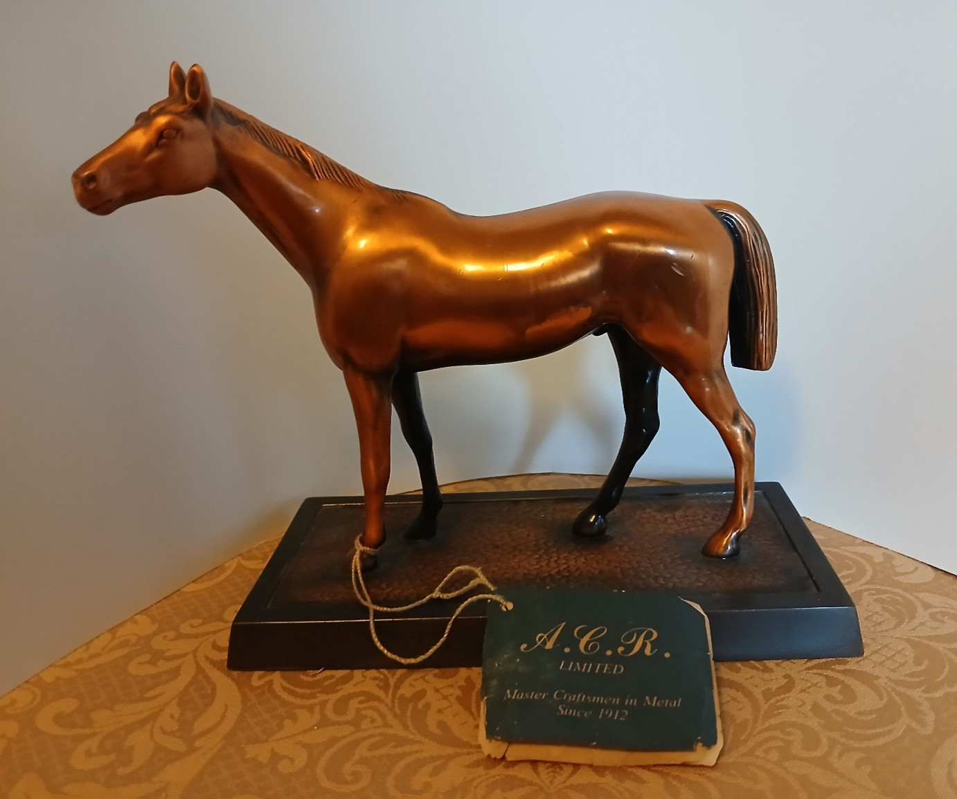 A.C.R. Limited A.C. Rehberger Standing Horse 7.5" Brass Tone Metal Sculpture Tag