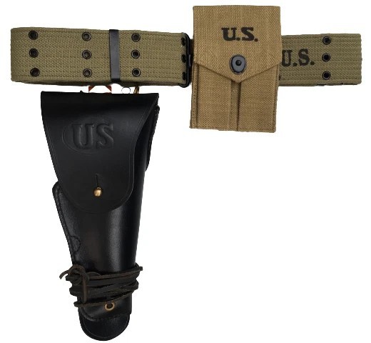 WWII US Army M1936 Webbing Belt with M1911 Colt Holster & .45 Magazine Pouch Set