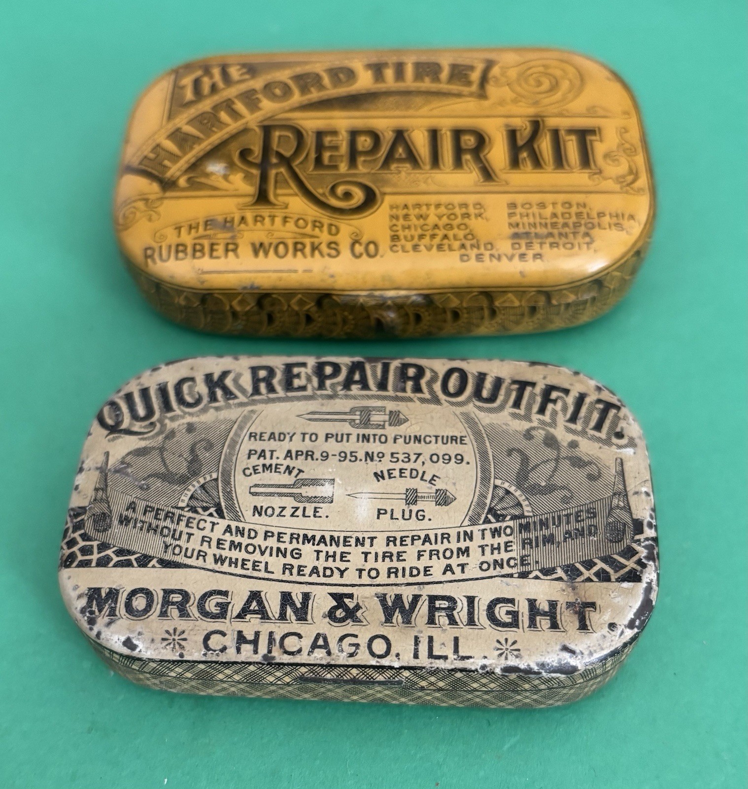 Vintage Early 1900's Morgan & Wright & Hartford Tire Repair Kit GREAT CONDITION