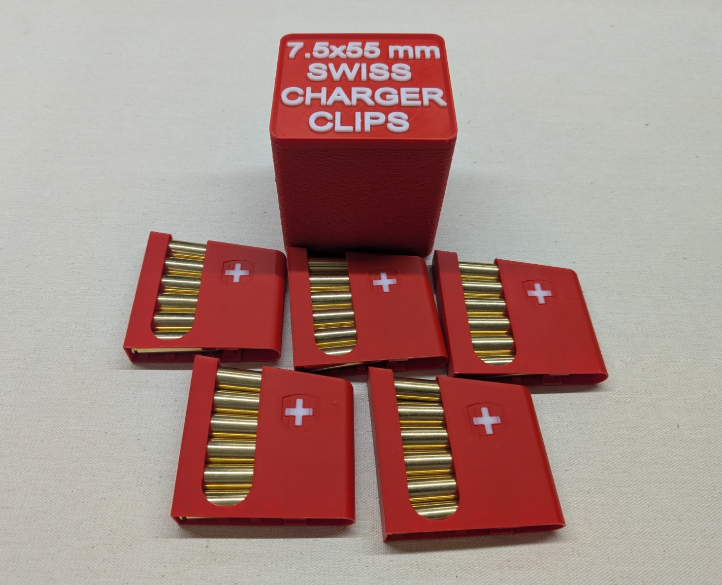 Swiss K11/K31 Charger Clip Storage Box & 5 Charger Clips for 7.5x55 Swiss Swiss K11/K31 Charger Clip Storage Box & 5 Charger Clips for 7.5x55 Swiss