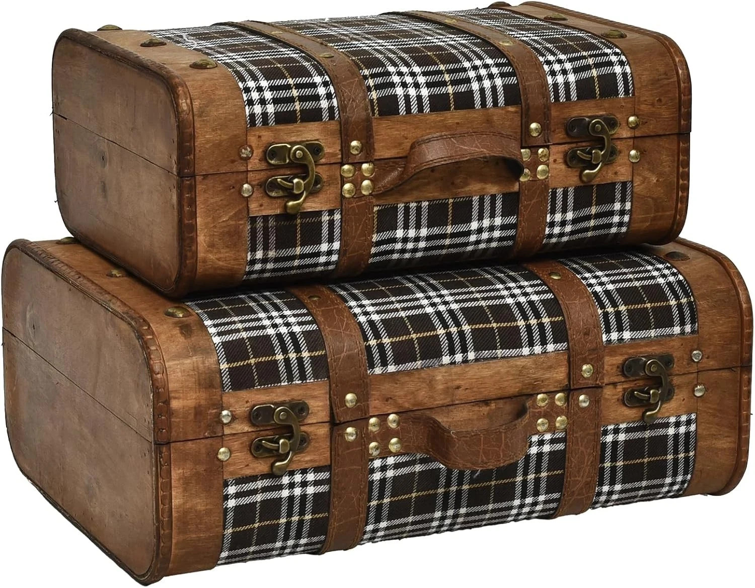 Vintage Wooden Suitcase Set of 2 | Antique Travel Trunk Decor Vintage Wooden Suitcase Set of 2 | Antique Travel Trunk Decor