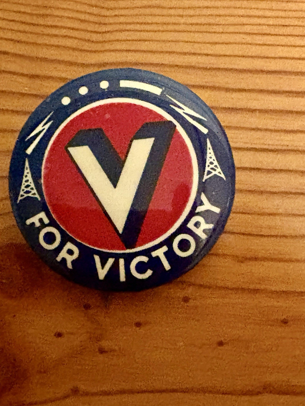 Vintage WWII V For Victory Pinback Morse Code Radio Towers 1940s Homefront Vintage WWII V For Victory Pinback Morse Code Radio Towers 1940s Homefront