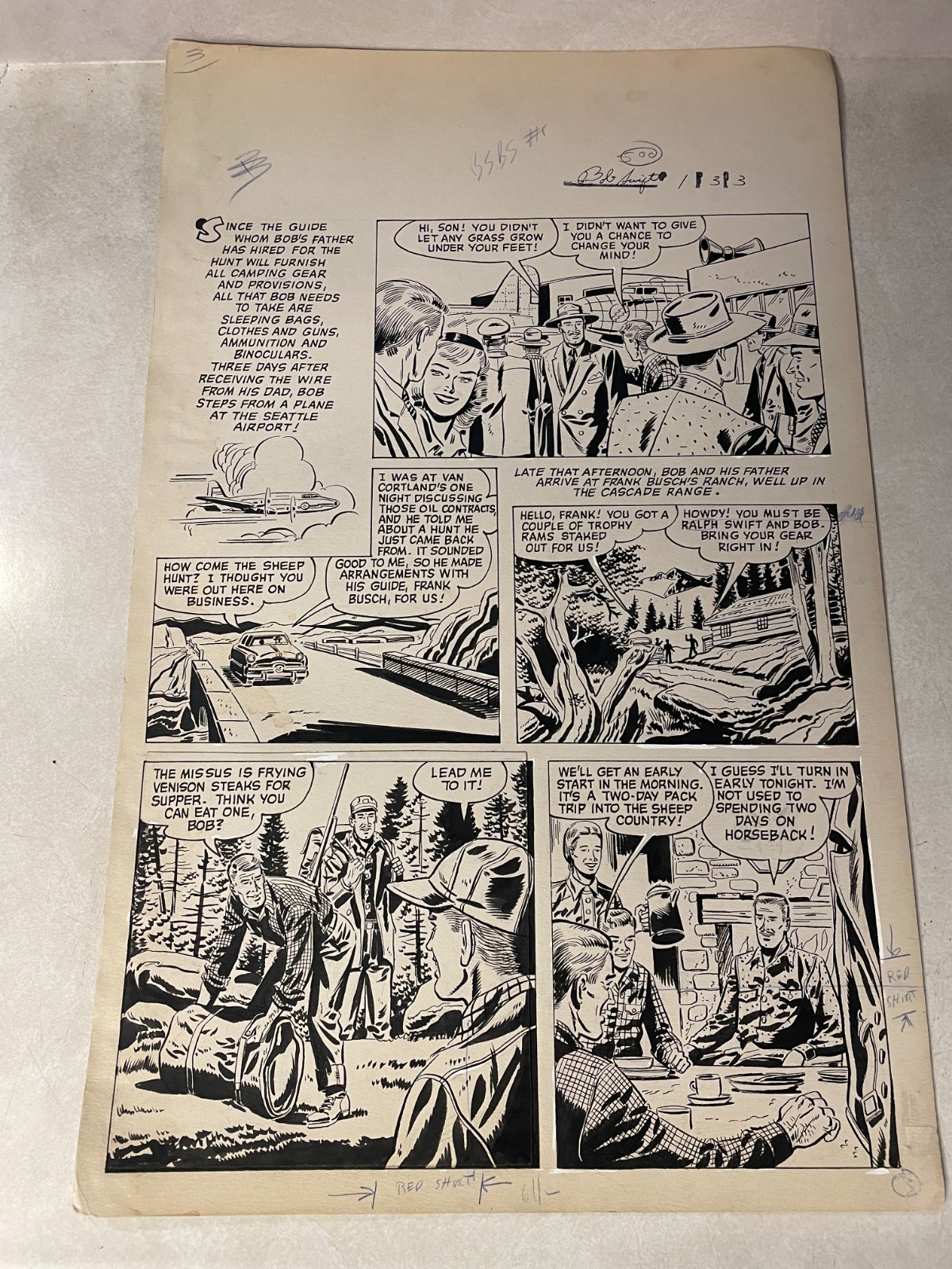 BOB SWIFT #1 original comic art 1951 Sportsman FAWCETT LEAVE TOWN FOR SHEEP HUNT BOB SWIFT #1 original comic art 1951 Sportsman FAWCETT LEAVE TOWN FOR SHEEP HUNT