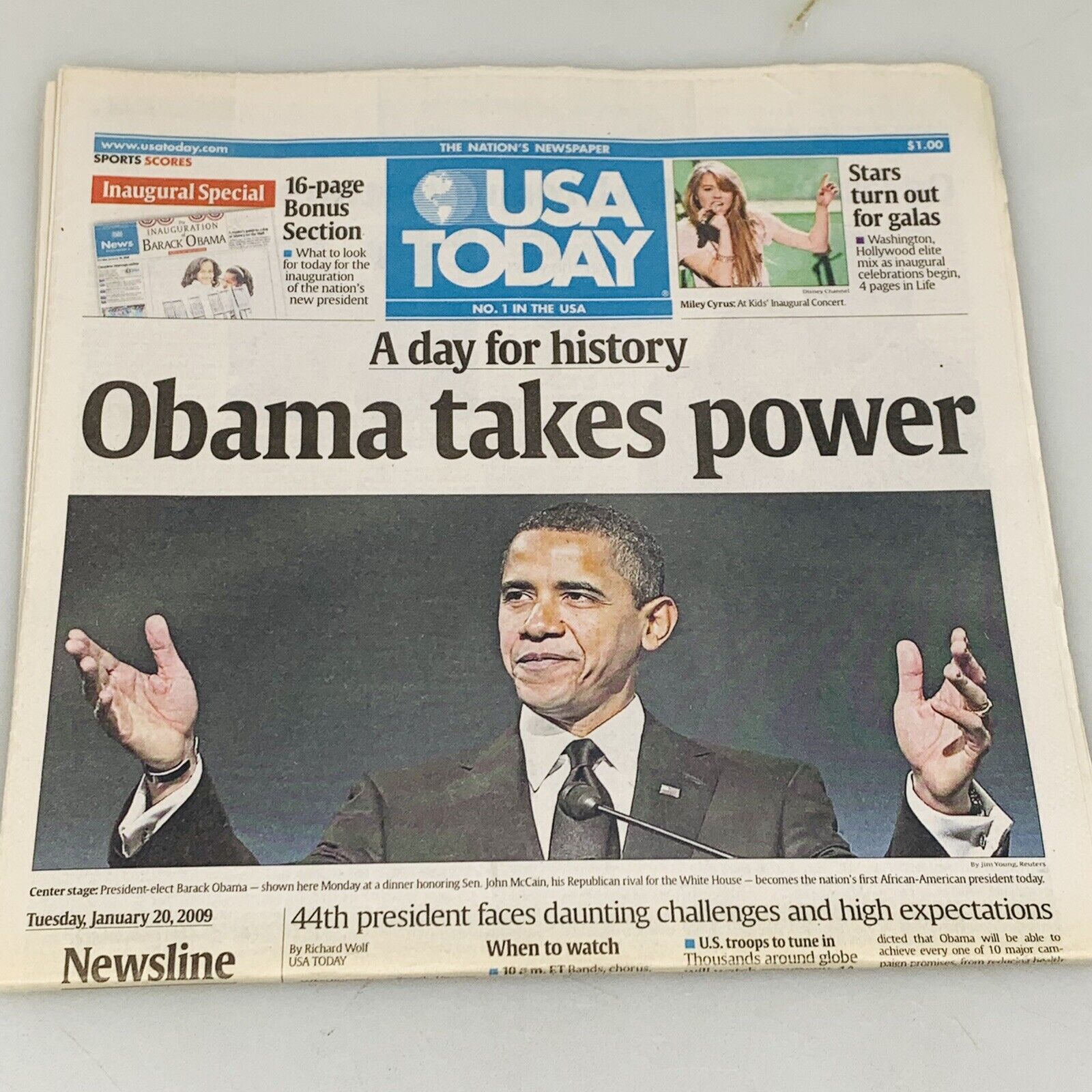 January 20 2009 Barack Obama Takes Power USA Today Newspaper 1/20/2009 Complete