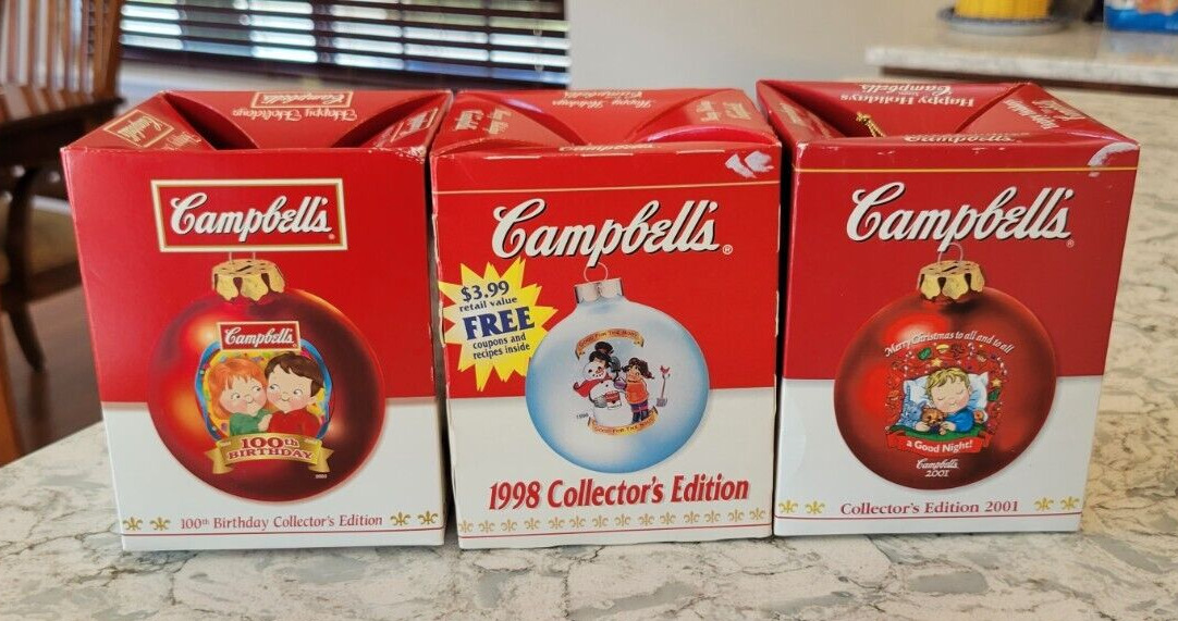 Vintage Campbell\'s 1998 2001 100 Christmas Ornaments Birthday Lot of 3 Ornament