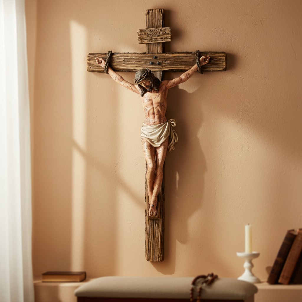Extra-Large 20.75" Catholic Crucifix Wall Cross - Hand-Painted Realism Extra-Large 20.75" Catholic Crucifix Wall Cross - Hand-Painted Realism