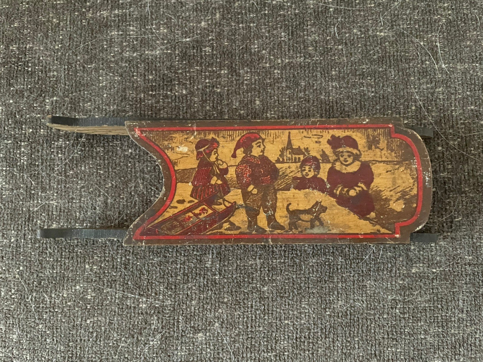Vtg Antique Victorian Wooden Sled Pencil Box Novelty Case Toy Christmas Candy Vtg Antique Victorian Wooden Sled Pencil Box Novelty Case Toy Christmas Candy