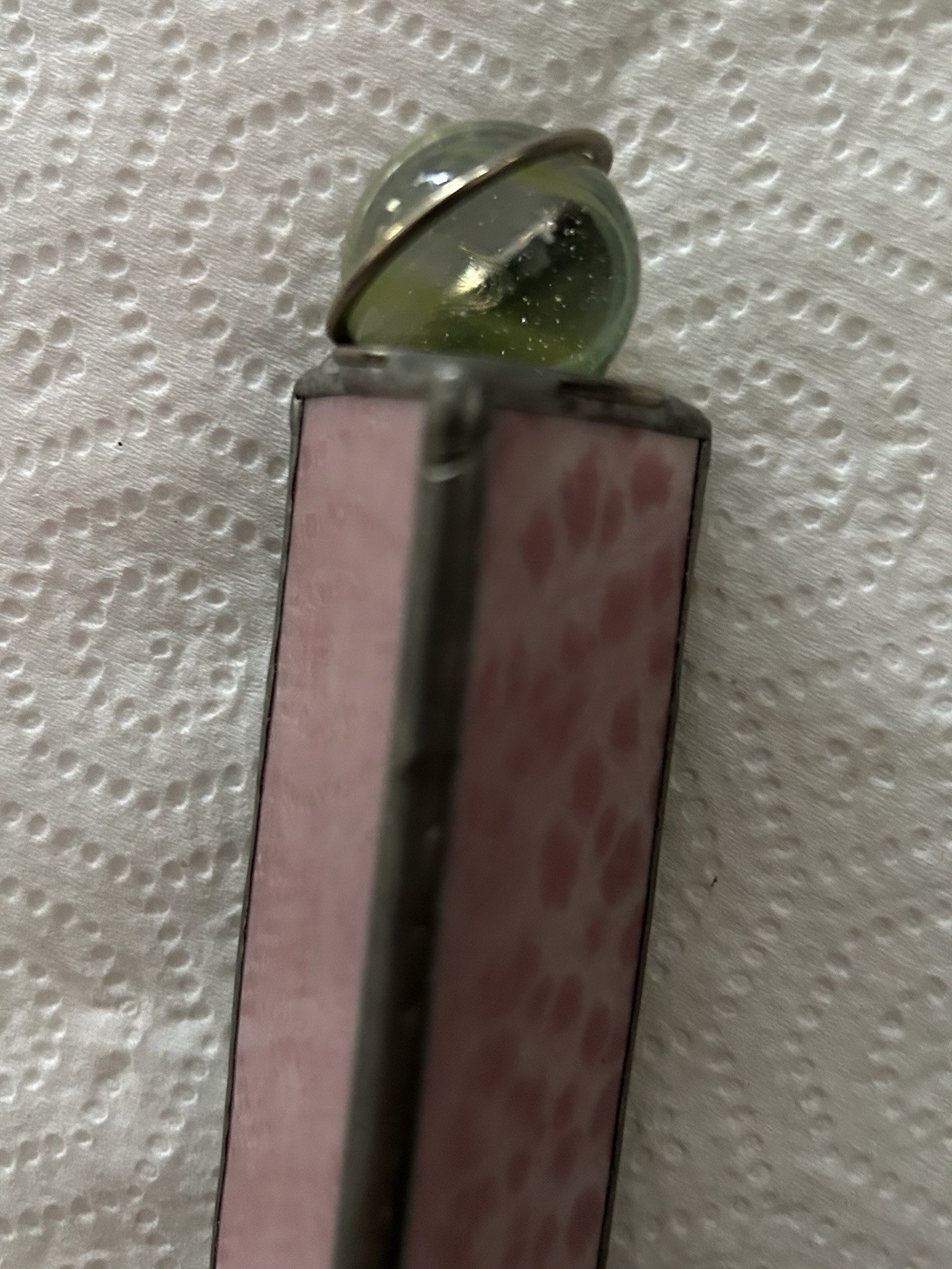 Pink Stained Glass Kaleidoscope Marble End Handmade Lead Vintage Pink Stained Glass Kaleidoscope Marble End Handmade Lead Vintage
