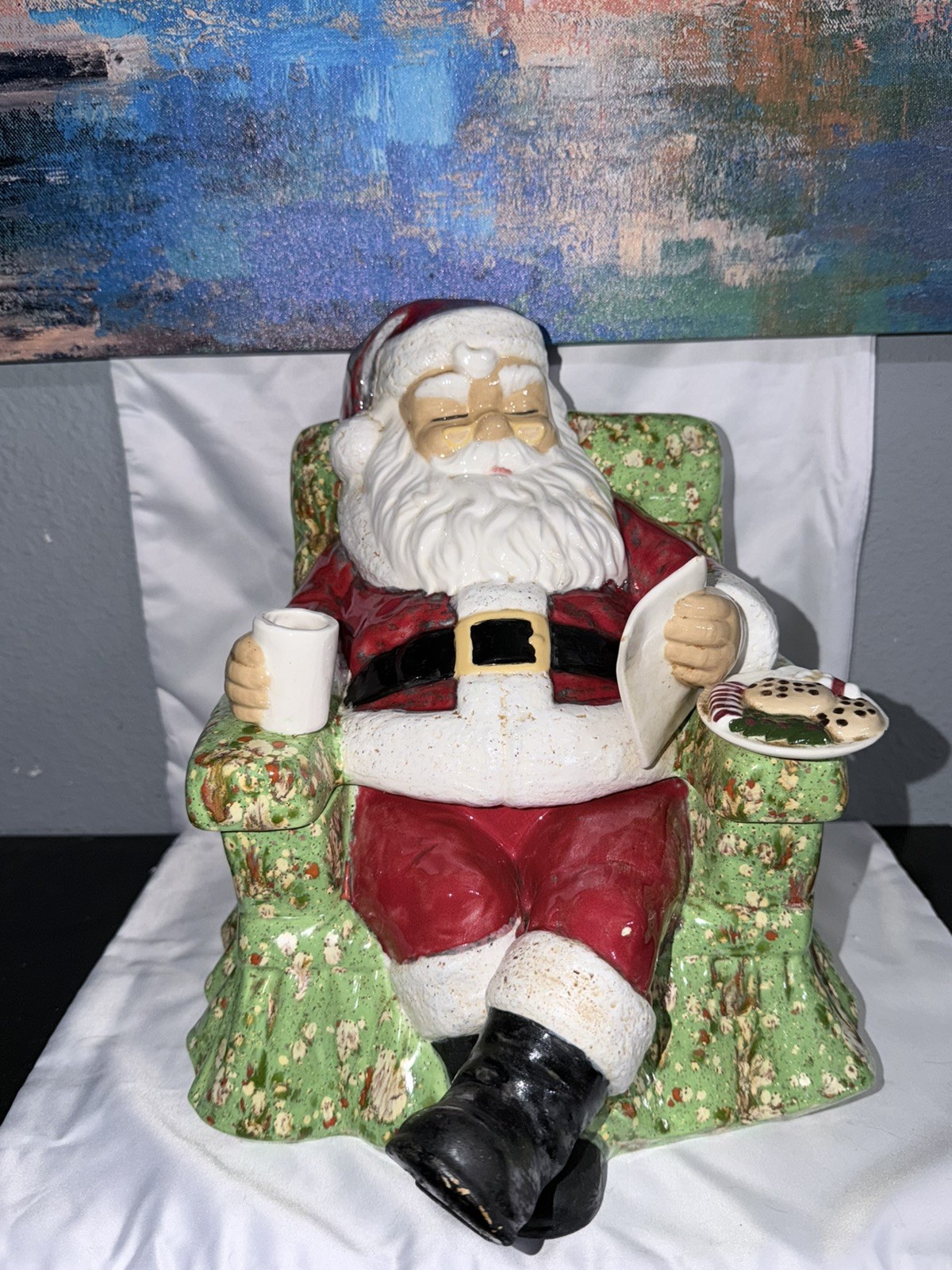Large Vtg Ceramic Santa Claus Cookie Jar W/Milk & Cookies 1970 Large Vtg Ceramic Santa Claus Cookie Jar W/Milk & Cookies 1970