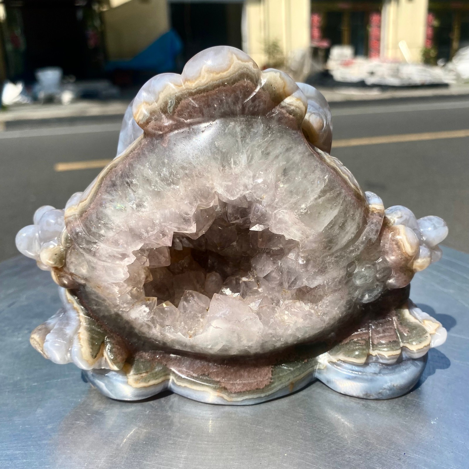 3.6LB Natural Amethyst agate geode quartz crystal Hand carved Golden Toad 3.6LB Natural Amethyst agate geode quartz crystal Hand carved Golden Toad