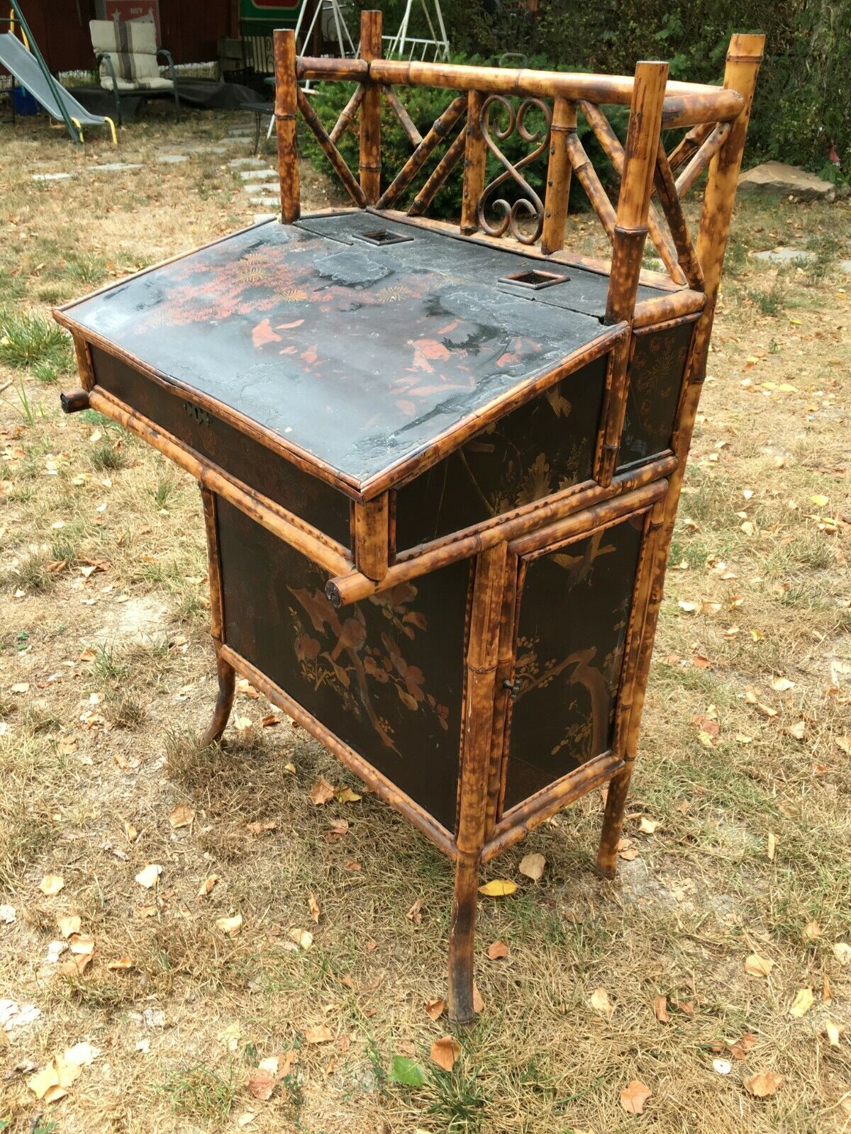 Vintage Bamboo Desk Circa 1790s Rare Oriental Design Drop Lid Desk 