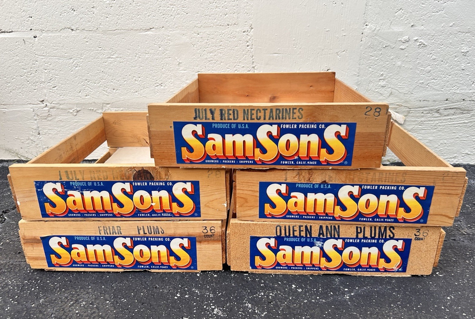 5 VTG Wooden Crates 17.5” X 3.5” X 14” Samsons Fruits Fowler California READ