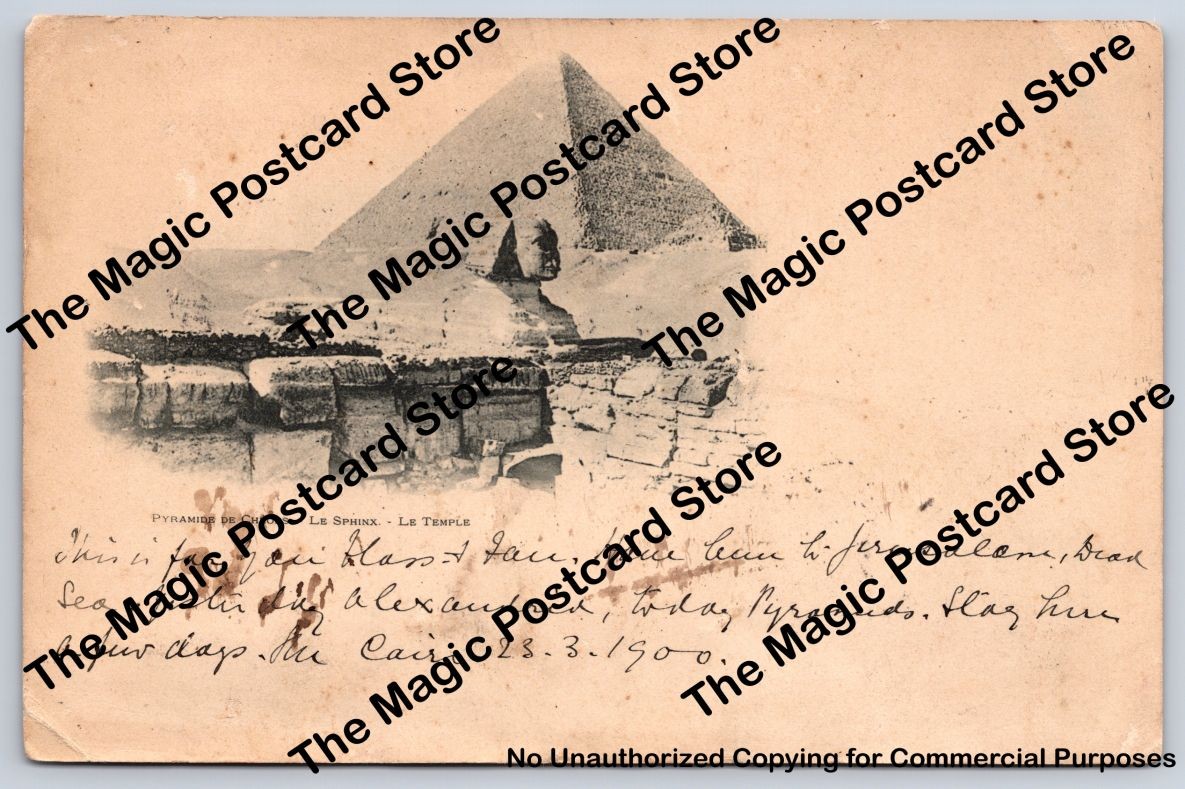Great Sphinx & Pyramid of Cheops GIZA Egypt Antique Collotype Cover 1900