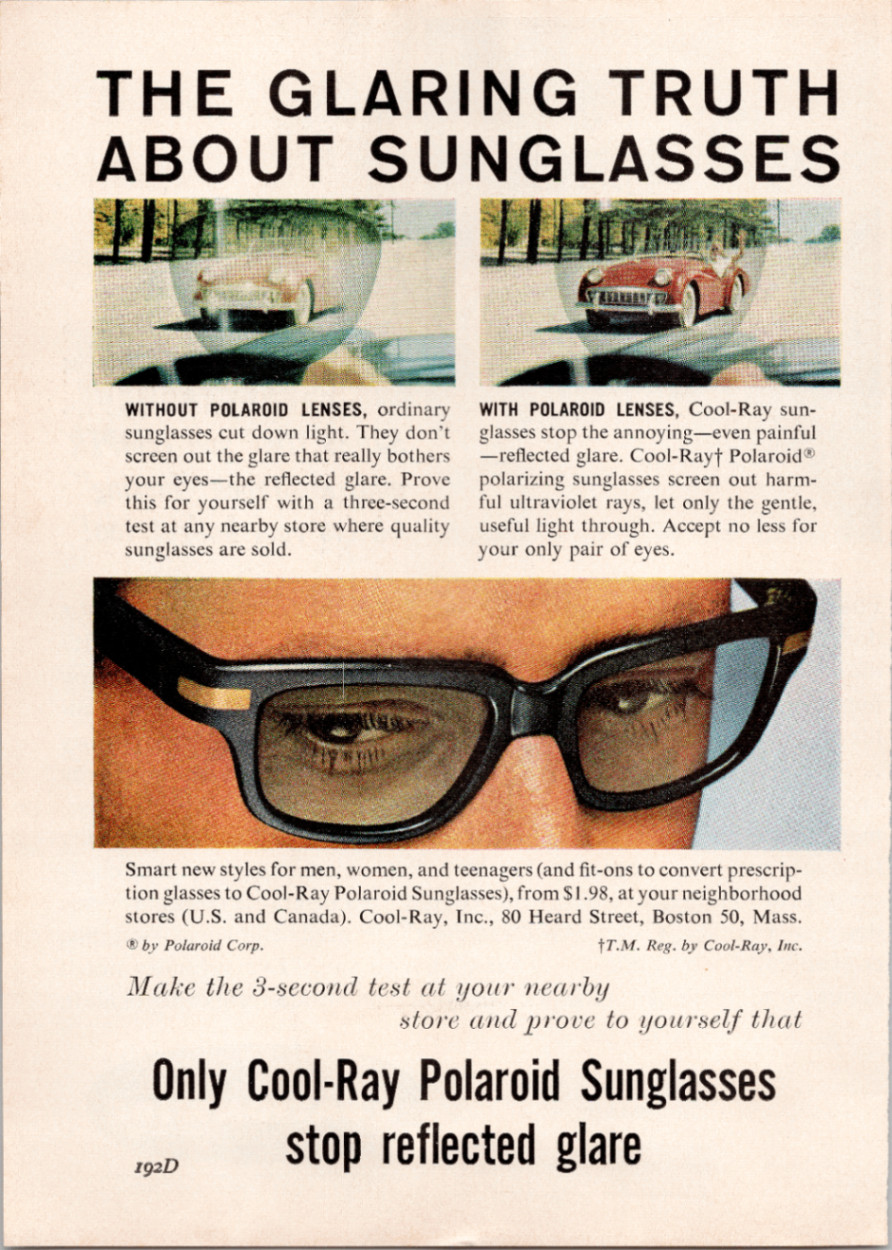Polaroid Cool-Ray Sunglasses Vintage Magazine Ad 1950s Eyewear Polaroid Cool-Ray Sunglasses Vintage Magazine Ad 1950s Eyewear