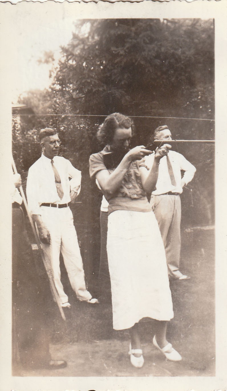 Vintage Photo 1936 Woman Sharpshooter Men Watching Rifle Target Practice USA