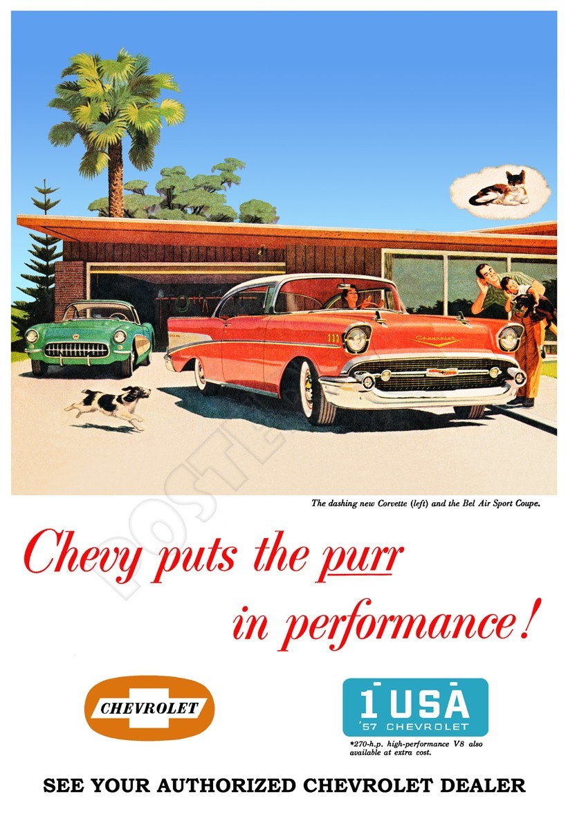 1957 Chevy Bel Air Advertising Poster - Beautiful Vintage-Style Art 1957 Chevy Bel Air Advertising Poster - Beautiful Vintage-Style Art