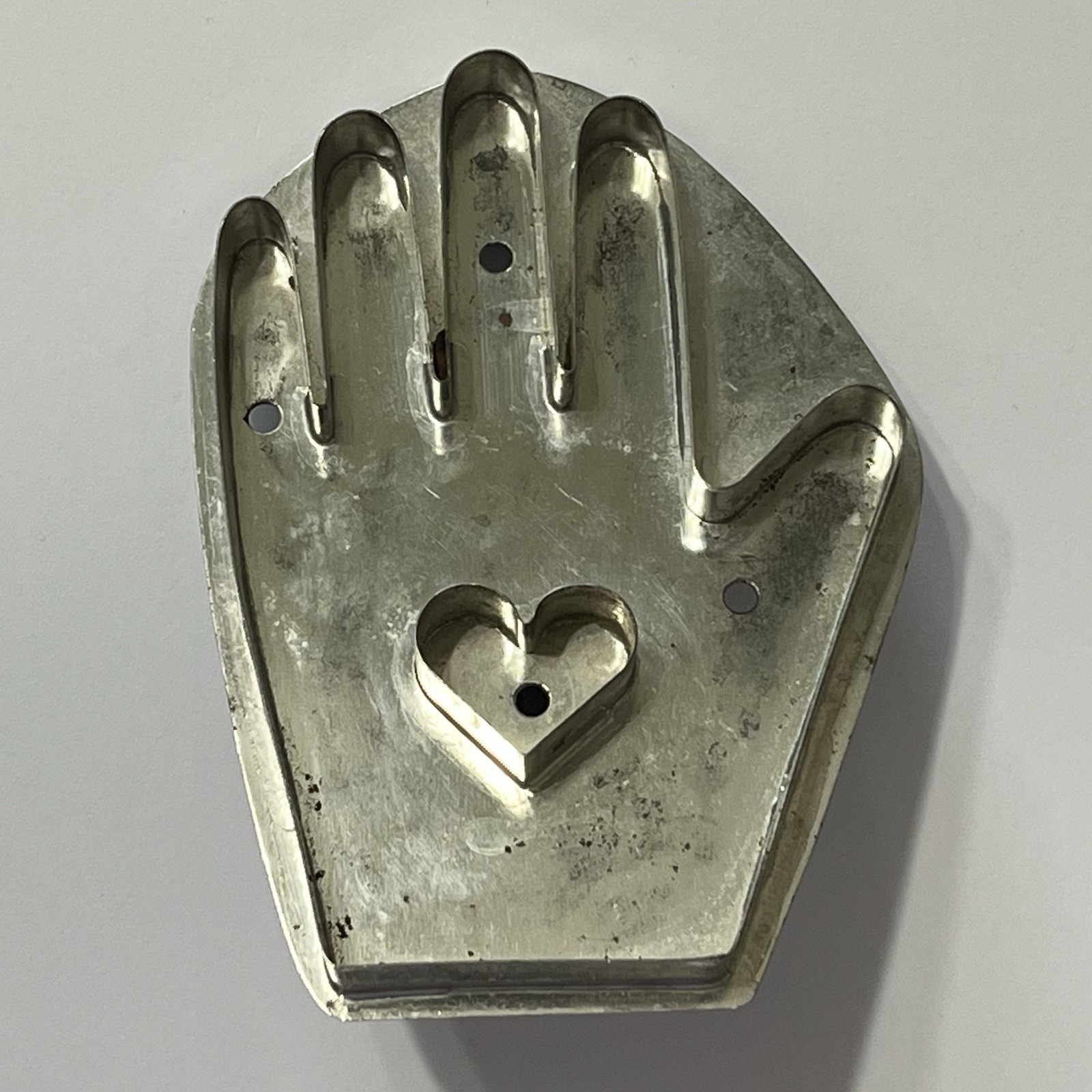Antique Soldered Metal Tin HEART IN HAND Cookie Cutter