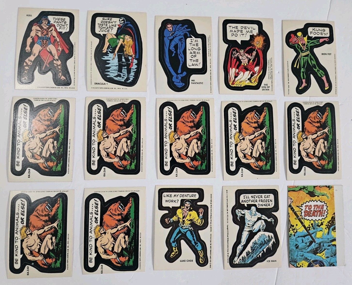 1975 Topps Marvel Comic Book Heroes Stickers / Cards, Lot of 15 1975 Topps Marvel Comic Book Heroes Stickers / Cards, Lot of 15