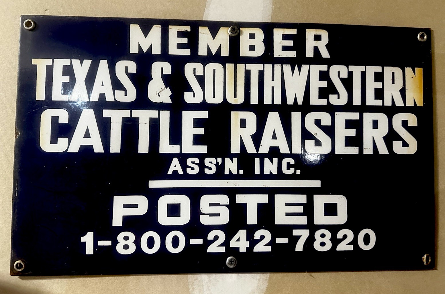Vintage Texas & Southwestern Cattle Sign Porcelain Metal Cow Sign Posted 12x20 Vintage Texas & Southwestern Cattle Sign Porcelain Metal Cow Sign Posted 12x20