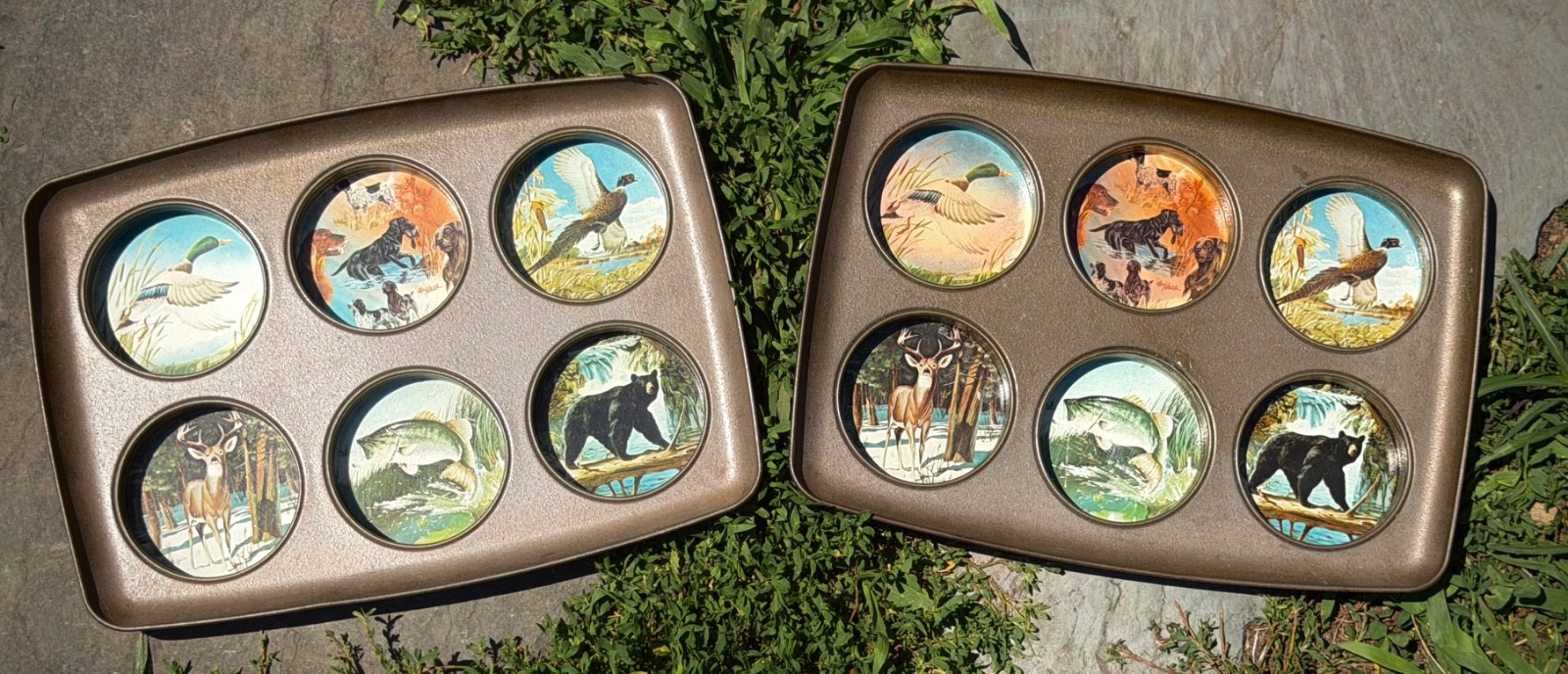 Vintage 1960s Wildlife Serving Trays Set • Mid Century Cabin Barware