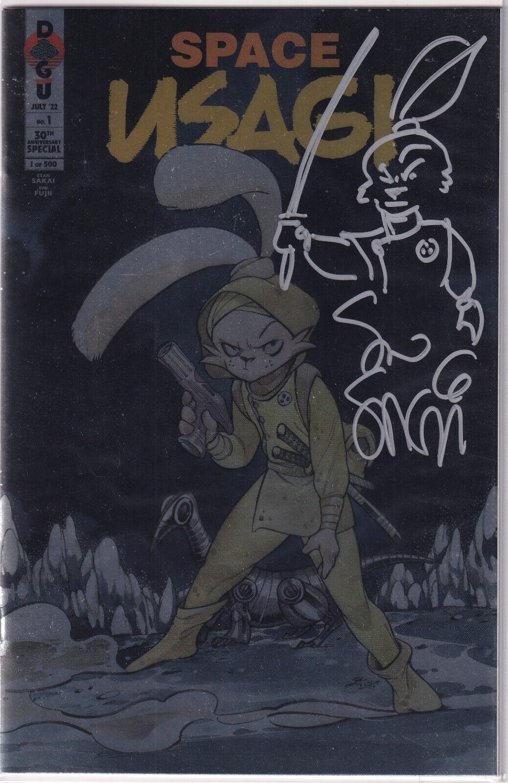 Space Usagi #1 SDCC (2022) Peach Momoko Variant Signed & Sketched By Stan Sakai