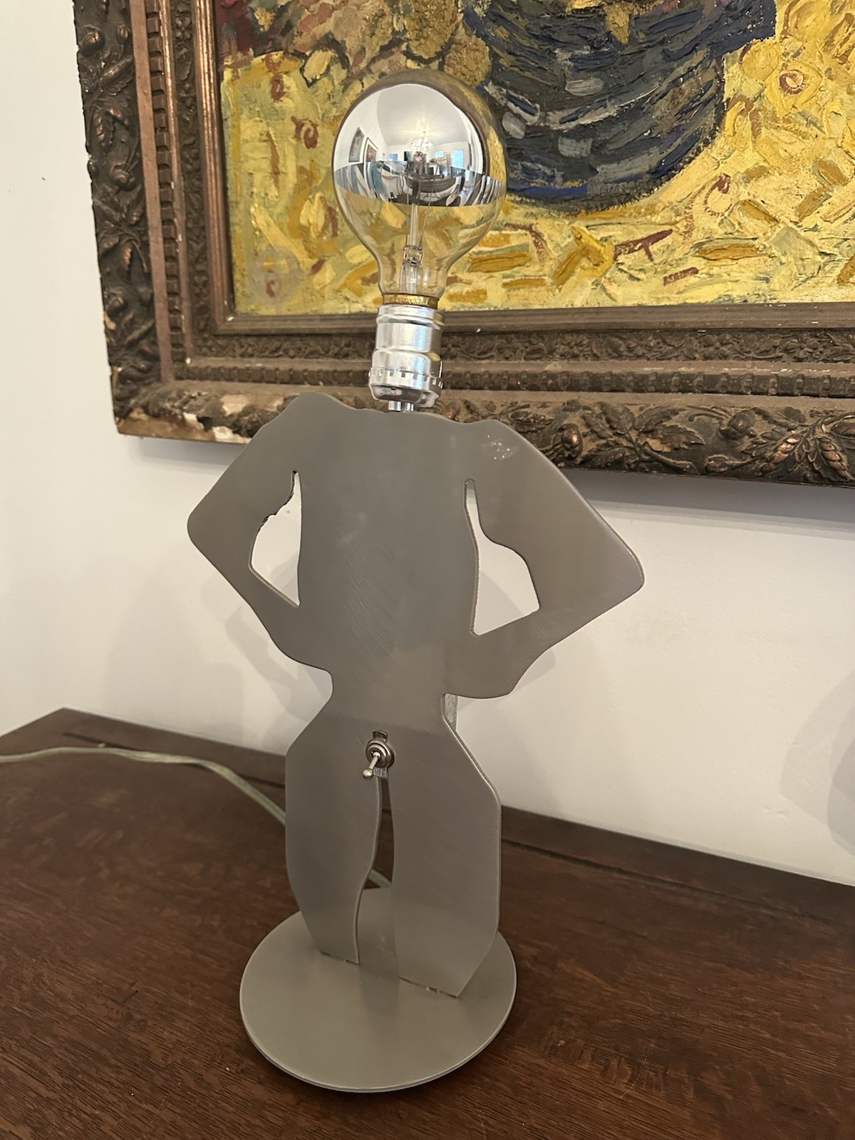 Vintage Postmodern Metal Figural Man Light On/Off Funny Pop Art Lamp
