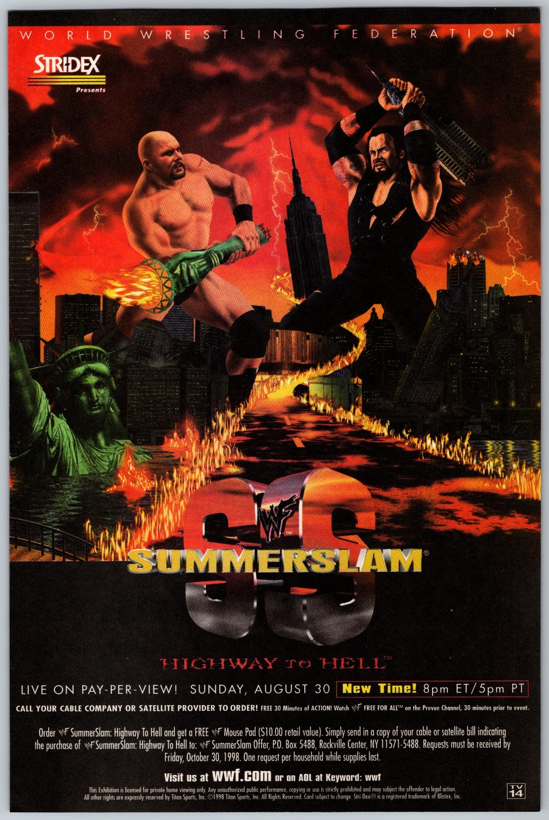 WWF SummerSlam Highway to Hell Print Ad Poster Art PROMO Original Undertaker WWF SummerSlam Highway to Hell Print Ad Poster Art PROMO Original Undertaker