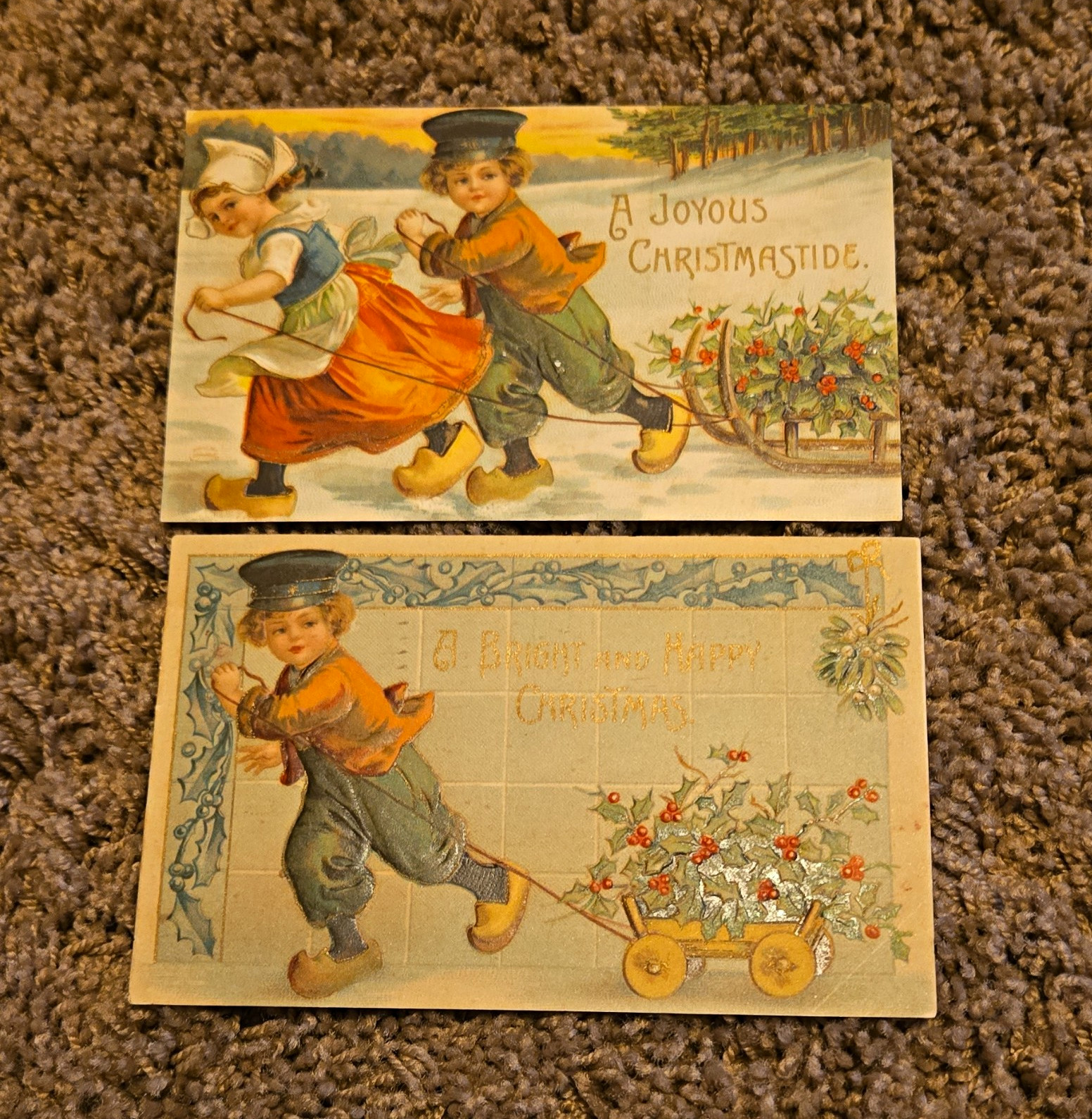 Antique c1908 Dutch Children Christmas Postcards -lot Of 2 International Art Pub Antique c1908 Dutch Children Christmas Postcards -lot Of 2 International Art Pub
