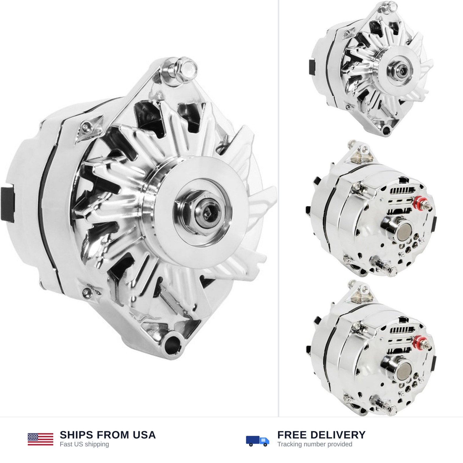 Chrome 1-Wire Alternator for GM 10SI SBC BBC High Output Self-Exciting 100A |...