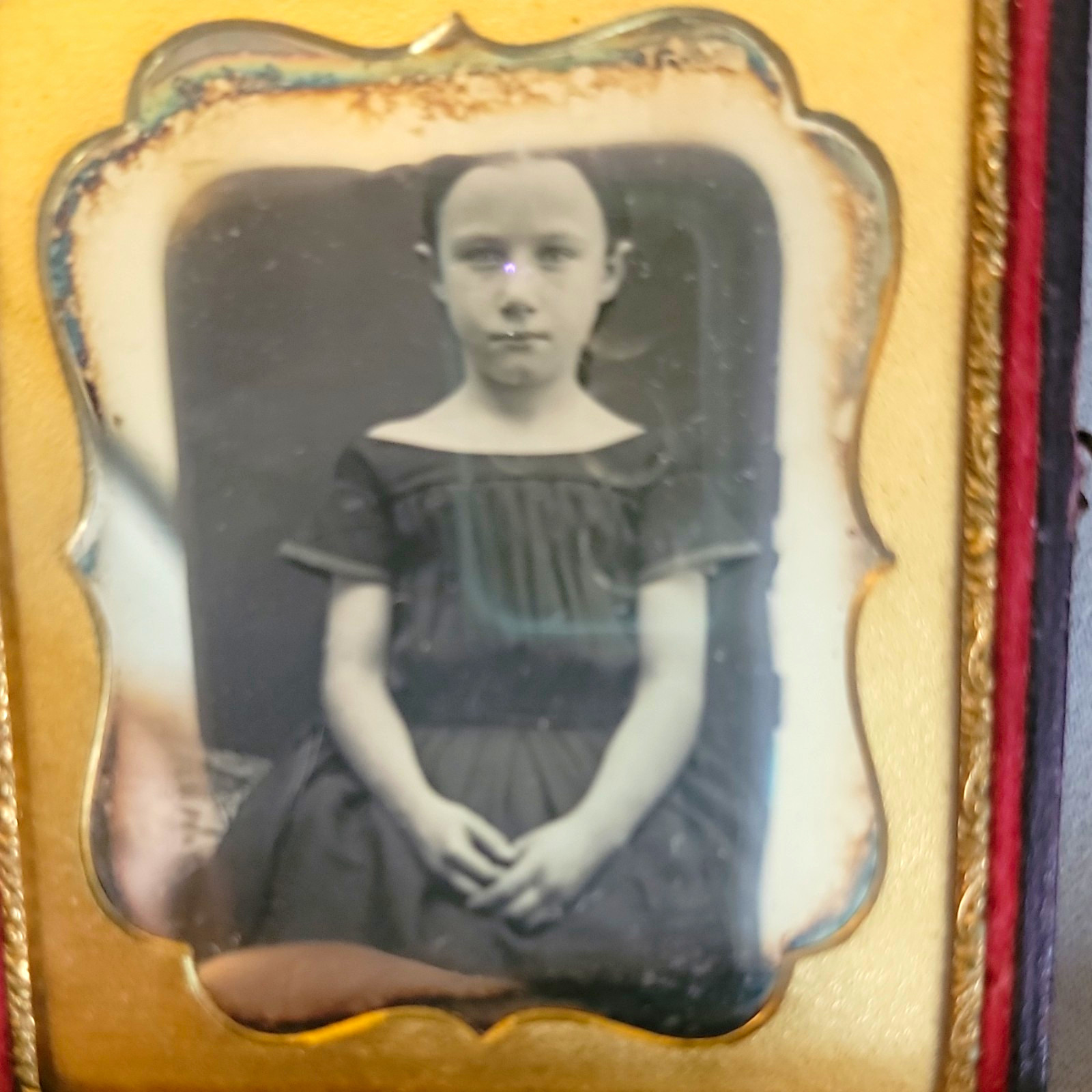 Authentic 1850s Daguerreotype Portrait Young Girl Victorian Child Half Case