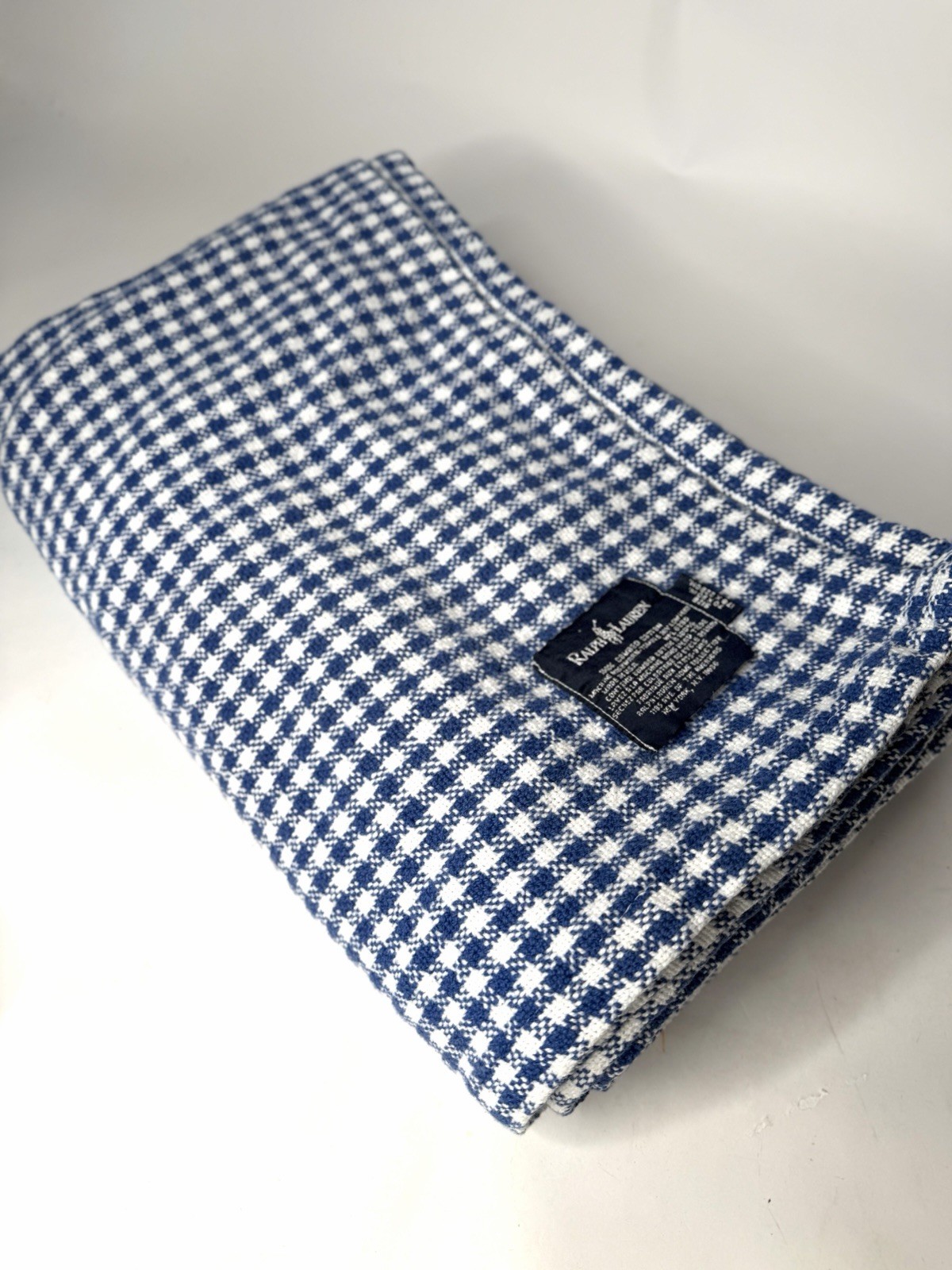 POLO RALPH LAUREN Vintage Woven Cotton Blanket Blue Gingham 70x90 Made In USA