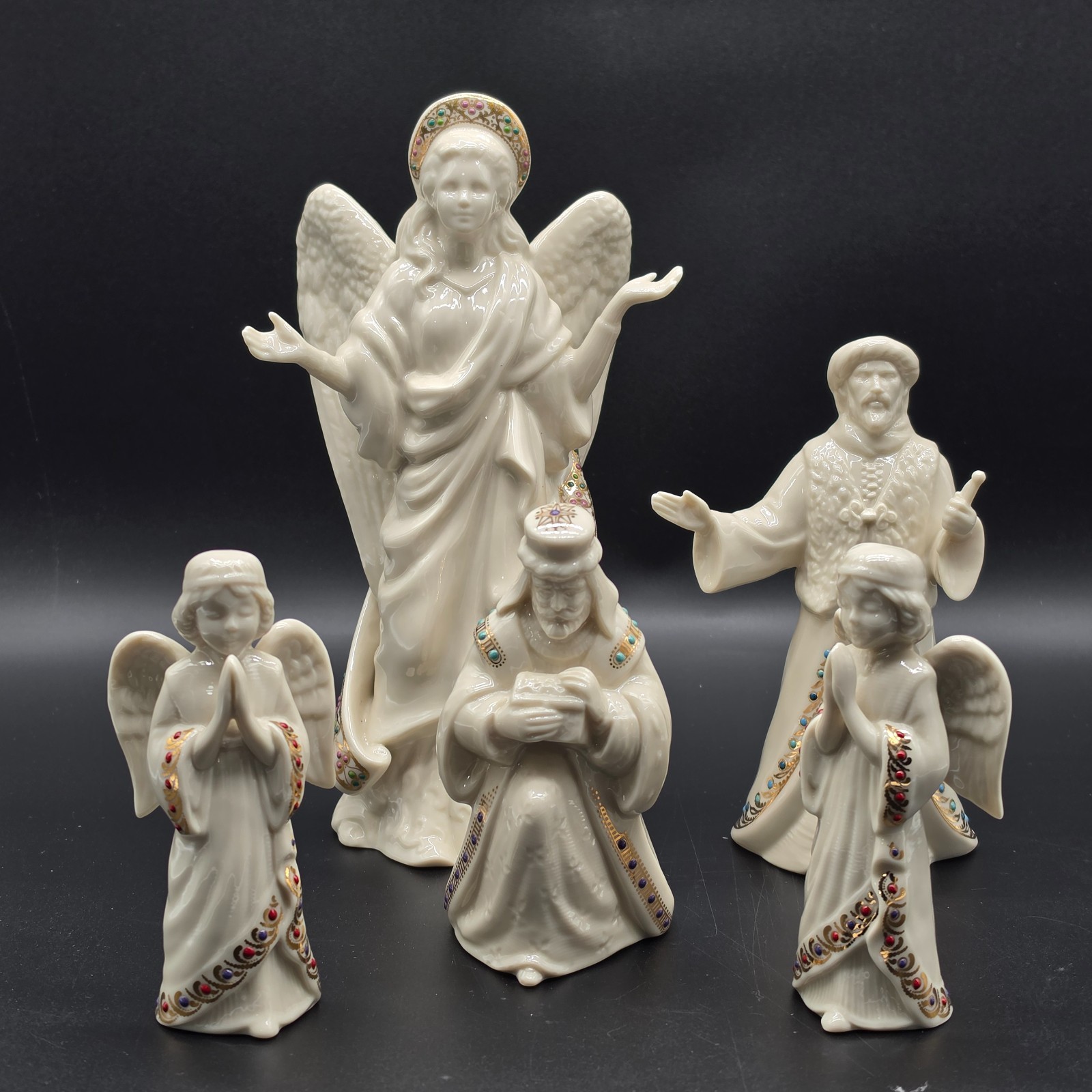Vintage Lenox China Jewels Nativity 5 Pc Figurine Lot Angels Joseph Wiseman Vintage Lenox China Jewels Nativity 5 Pc Figurine Lot Angels Joseph Wiseman