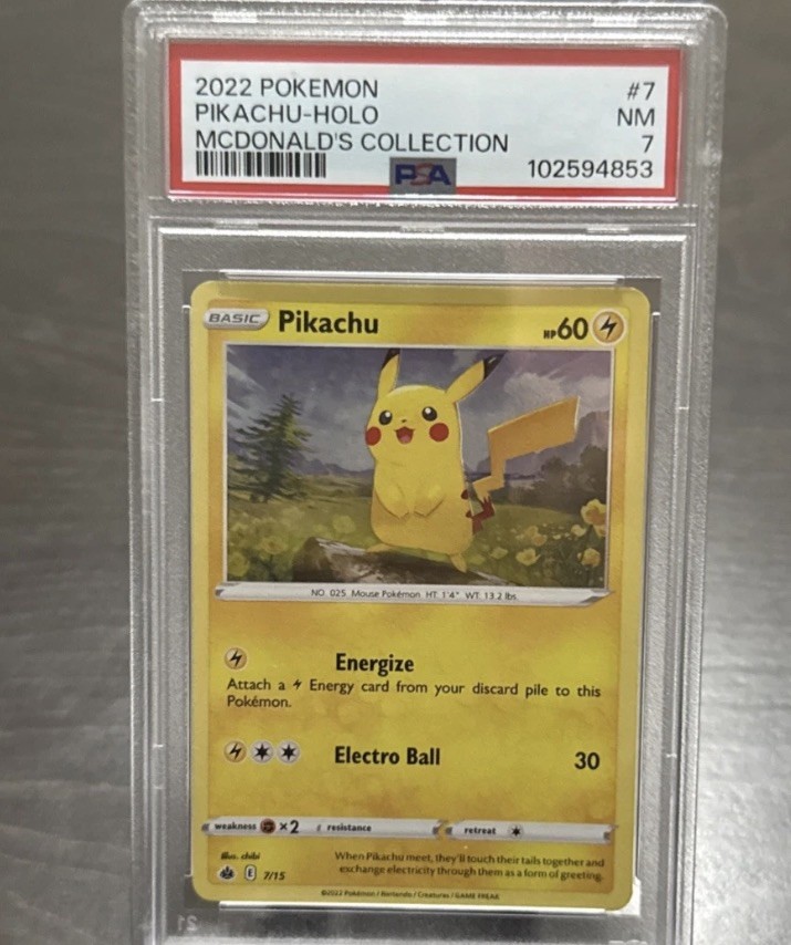 Pikachu 7/015 McDonald's Pokemon Promo 2022 Holo Rare PSA 7⚡️ rare holo bleed Pikachu 7/015 McDonald's Pokemon Promo 2022 Holo Rare PSA 7⚡️ rare holo bleed