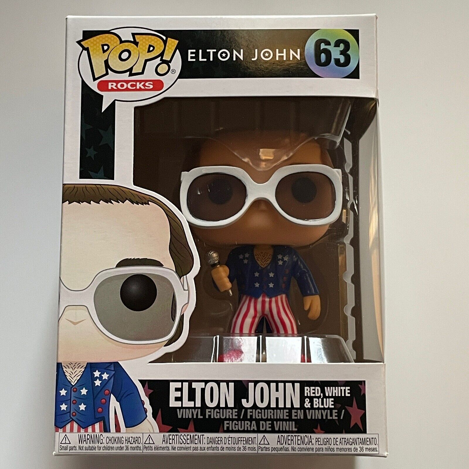 Funko Pop Rocks Elton John #63 Red White, & Blue Vinyl Figure + Pop Protector