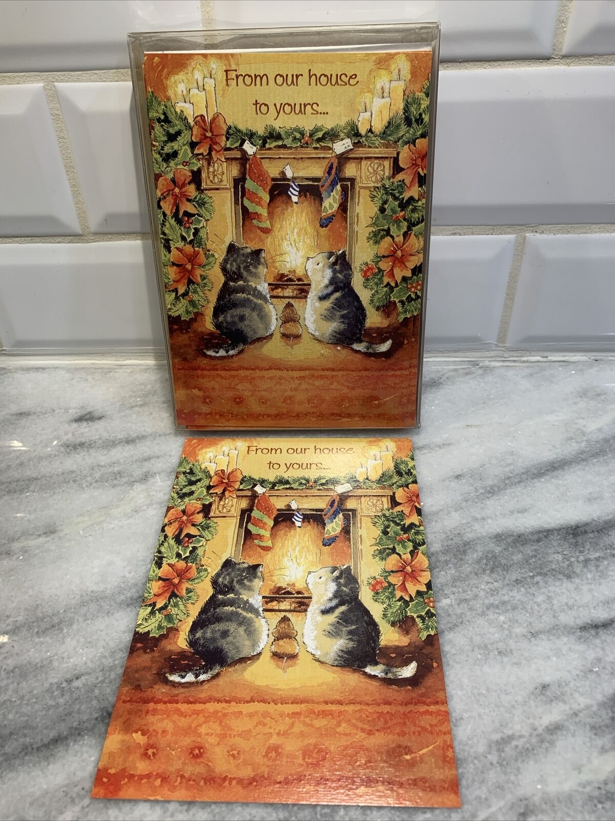 Vintage Leanin’ Tree Kittens At Fireplace Christmas Cards Artist Margaret Sherry