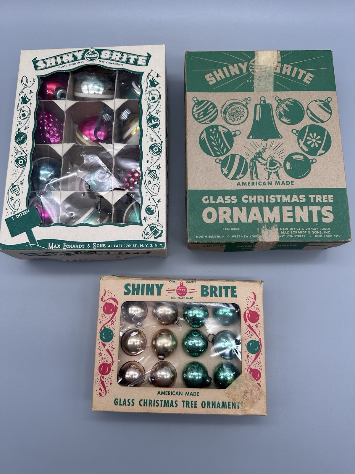 Vintage Shiny Brite Christmas Ornaments 3 Boxes 1" to 1.75" Diameter See Photos Vintage Shiny Brite Christmas Ornaments 3 Boxes 1" to 1.75" Diameter See Photos