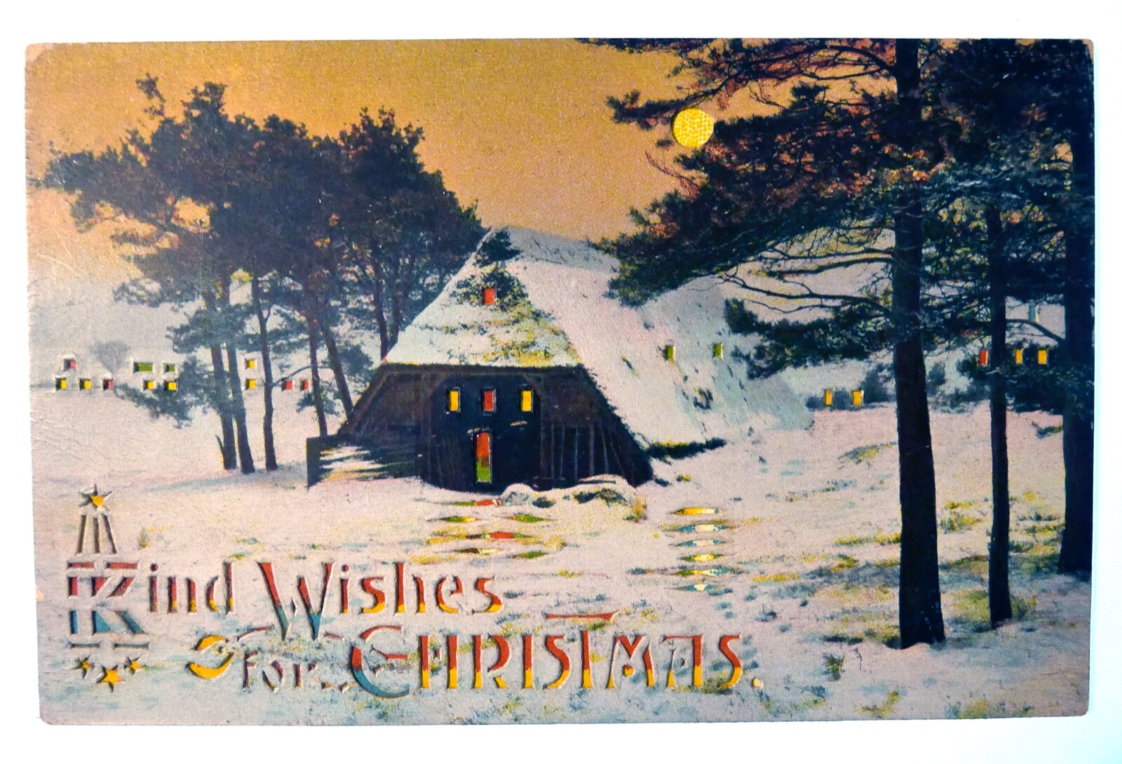 Vintage 1910's House & Winter Scene Hold To Light Antique Christmas Postcard Vintage 1910's House & Winter Scene Hold To Light Antique Christmas Postcard